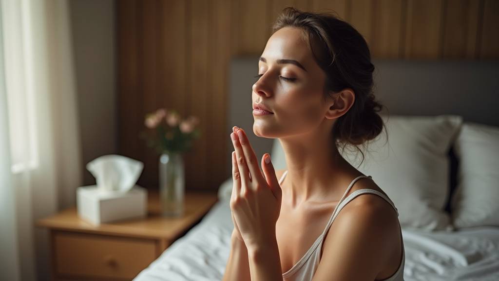 Illustration d'une personne souffrant d'un nez bouché avec des schémas montrant les muqueuses nasales