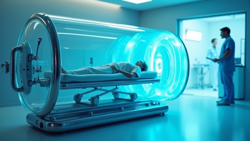 Technicien ajustant un caisson hyperbare dans un centre médical