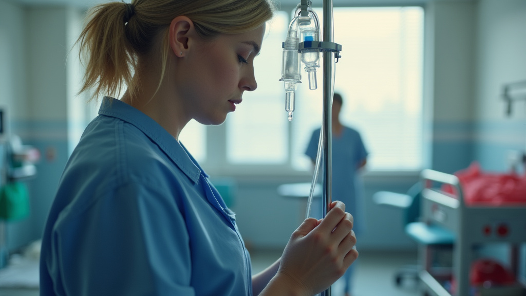 Infirmier anesthésiste en train de préparer le matériel dans un bloc opératoire