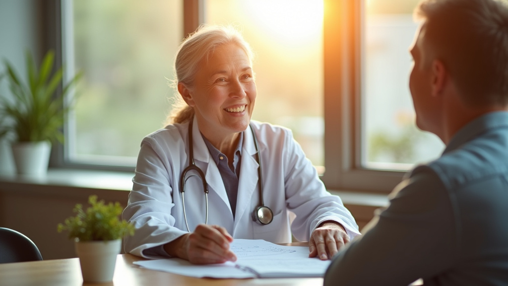 Oncologue en consultation avec un patient dans un centre hospitalier moderne