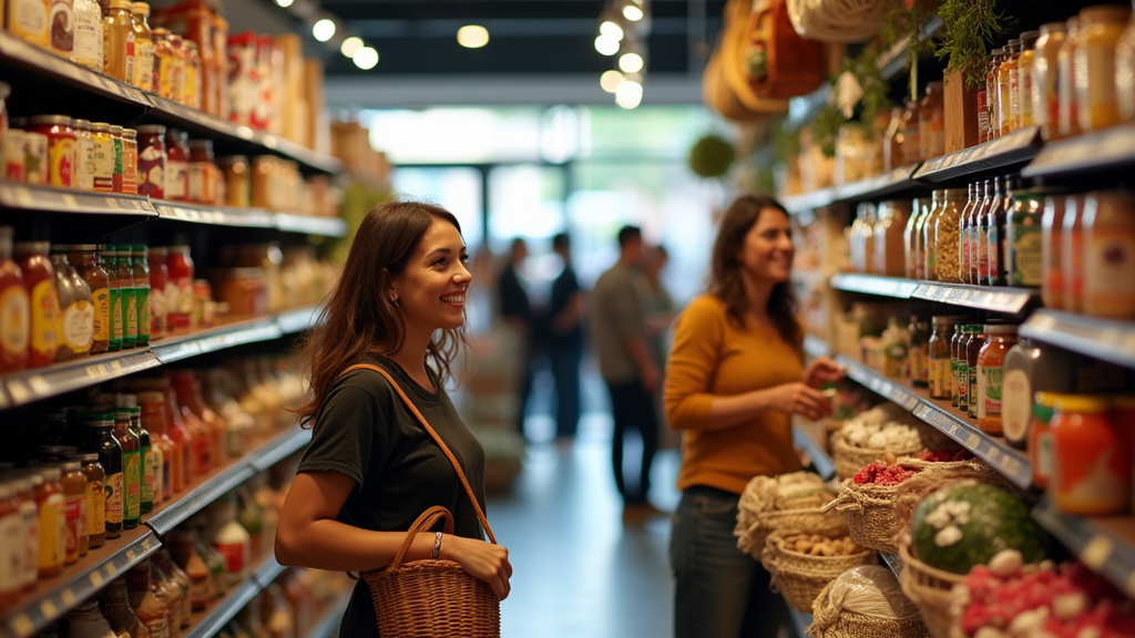 Intérieur du supermarché Pro-Inter Hautepierre, avec des rayons bien achalandés et des clients faisant leurs courses.