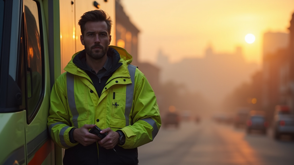 Ambulancier aidant un patient âgé à descendre de l'ambulance avec précaution