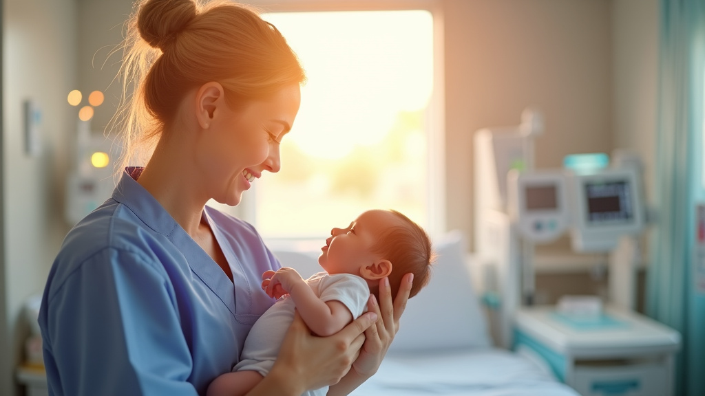 Puéricultrice en train de s'occuper d'un bébé dans une crèche