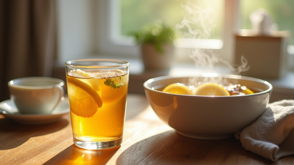 Personne pratiquant un gargarisme avec un verre d'eau salée
