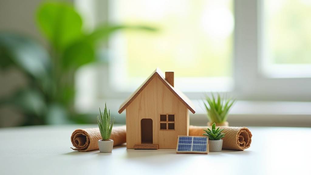 Illustration de travaux de rénovation écologique sur une maison moderne, avec des panneaux solaires et un jardin bien entretenu
